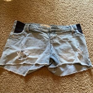 Maternity Distressed Light Blue Denim Shorts